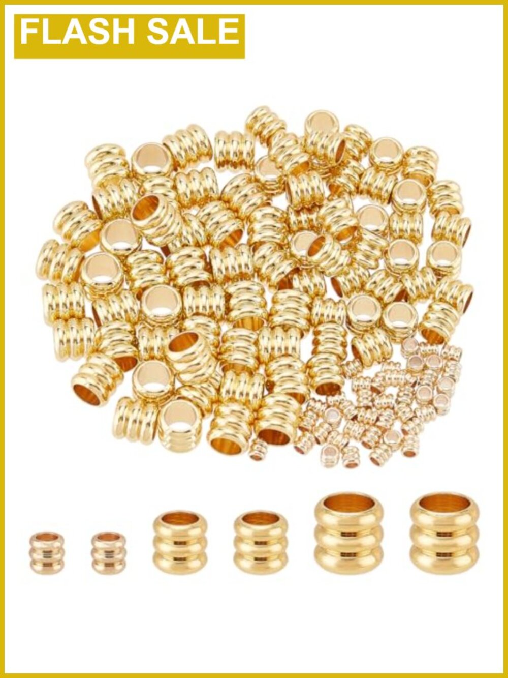 14K Gold Plated Grooved Tube Spacer Beads 120pcs 3 Sizes for Jewelry Making